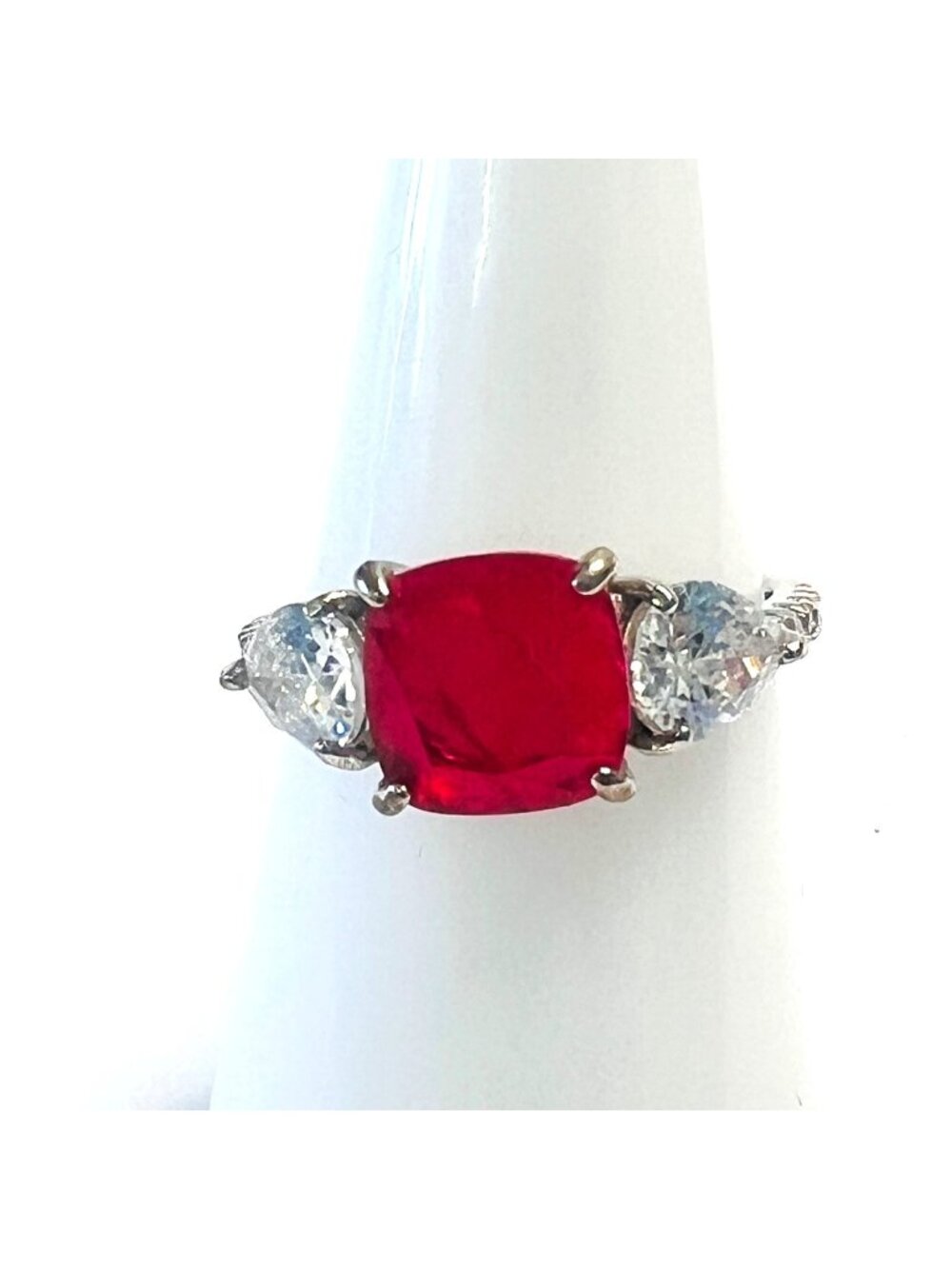 Ring Bomb Party Ring, Size 6 red stone, silver tone band